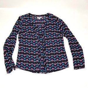 Candies long sleeve chevron print blouse top SZ M blue green purple black white